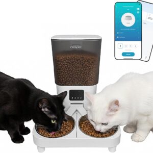 NEWPET Comedouro Elevado para Cäes, Alimentador WIFI Automático Gatos, Controle de Aplicativo WiFi - Gravador de Voz (6L)