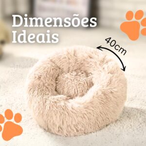 Cama Pet Nuvem Redonda 40cm Bege VMSTARK Pelúcia Ultra Macia, para Cachorro e Gato, Lavável e Confortável até 2.5 kilos