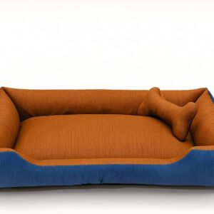 Cama Pet para Cachorro ou Gato Tamanho Médio 70x50cm Com Zíper Lavável Para Animais até 16 kg (Caramelo/Azul)