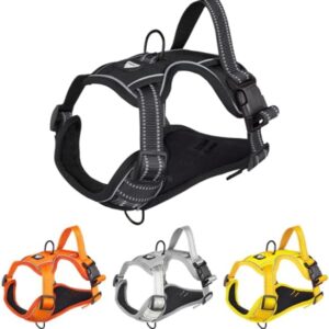 Peitoral para cães sem puxão com 2 clipes de coleira, acolchoado macio ajustável, colete Oxford refletivo para animais de estimação sem estrangulamento com alça de controle fácil para cães grandes