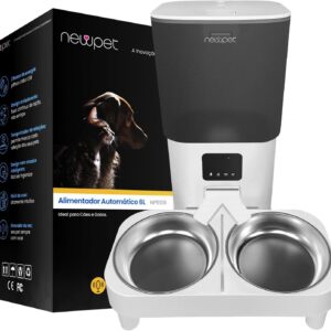 6L Comedouro Elevado para 2 Cäes, WiFi Alimentador Automático Gatos com Controle de Aplicativo, Fonte de Alimentação Dupla