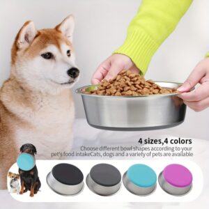 Pacote com 2 tigelas de aço inoxidável para animais de estimação, tigela de metal resistente para alimentos e água para alimentação de cães e gatos, 14 cm, preta