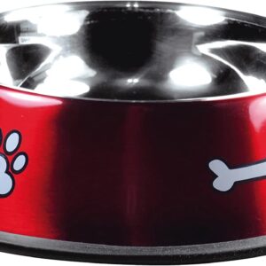 JAMBO PET Comedouro Print de Aço Inoxidável Alimentação Ou Hidratação Resistente Fácil De Limpar Tamanho Pequeno 400ml Cor Vermelho Para Cães
