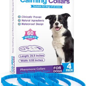 Coleira calmante para cães, pacote com 4 coleiras de feromônios para cães, alívio da ansiedade para animais de estimação, efeito calmante de longo prazo de 60 dias, alívio da ansiedade, separação de