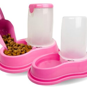 Comedouro e Bebedouro Automático Pet Kit Pote de Ração Cães e Gatos Médio Grande Porte (Rosa)