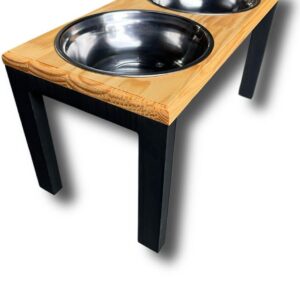 Comedouro Elevado Madeira Dois Potes Inox para Cachorro e Gato - G