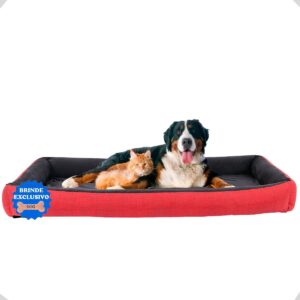 Cama Pet Espaçosa Para Pet Porte Grande Com Ossinho Pelúcia (Tex vermelho)