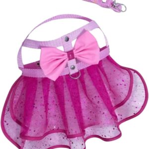 Coleira Peitoral Pet Gato Cachorro Com Saia e Laço Vestido Roupa Passeio (M)