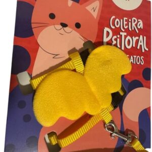 Coleira Peitoral Anjo para Gato Pet Ajustável com Guia e Asa cachorro porco coelho (Amarela)