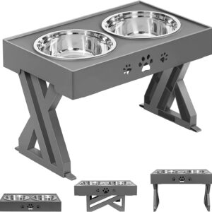 Comedouro Duplo Altura Ajustavel Elevado Para Cachorros Gatos Pet Animais de estimação Com Tigela Inoxidavel