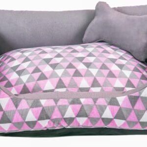 Cama para Cachorro Grande 70X55 Com Zíper Estampa Geométrico Rosa Cinza