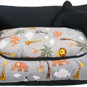 Cama para Cachorro Médio 60X50 Com Zíper Estampa Safari Cinza Com Preto
