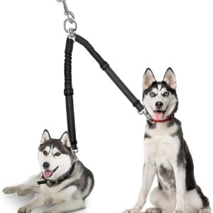 YAODHAOD Coleira dupla para cães, divisor de coleira para dois cães, sem emaranhamento, rotação giratória de 360°, guia reflexiva, elástico de comprimento ajustável, extensão dupla para treinamento de
