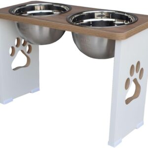 Comedouro Elevado Duplo Cachorro Grande Pet MDF 30cm - Inox