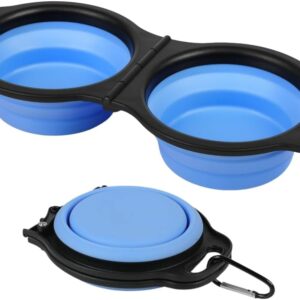 Tigelas Portáteis Dobráveis para Pets 2 em 1 – Comedouro e Bebedouro de Silicone com Mosquetão para Viagens, Passeios e Camping