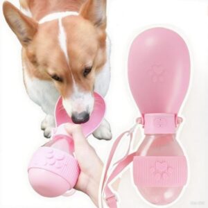 Bebedouro Garrafa Água Pet Cães Gatos,Portátil,350ml, 8.6 * 16 * 4.4, Dobrável,Design com cuba larga,Dispensador de Água com Acionamento por Botão,Hidratação Pet, Ideal para Passeios e Viagens(Rosa)