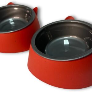 Comedouro Elevado para Cães e Gatos, Bebedouro e Ração 250 ml, Design Fofo Luxo, Unidade ou Kit com 2(1,Vermelho)