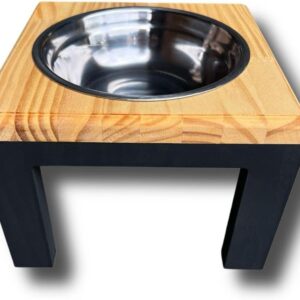 Comedouro Elevado Individual Madeira Um Pote Inox para Cachorro e Gato