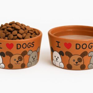 Comedouro e Bebedouro para Cachorros – Kit com 2 Tigelas de Barro Pintadas à Mão, Feitas de Forma Artesanal - 15 * 8cm, Seguro e Estiloso(KIT 2 COMEDOURO E BEBEDOURO)