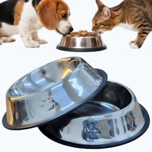 Kit 2 Potes Comedouro e Bebedouro Em Inox Anti Derrapante Tigela Ração Água de Porte Pequeno médio e Grande Cachorro Gato Tamanho P-200ml M-300ml G-500ml (P-200ml)