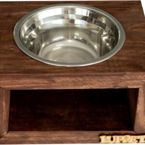 Comedouro Elevado Individual De Madeira Com Pote Inox para Gatos E Cachorro Pequeno Porte - Marrom