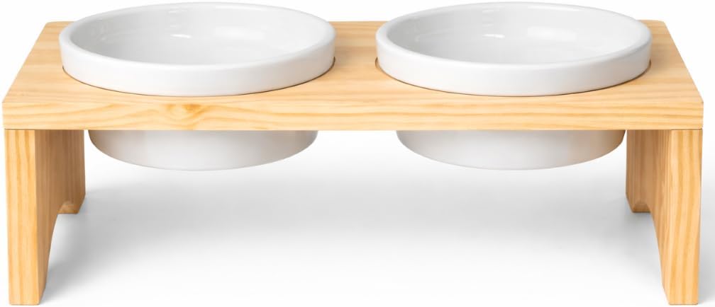 Comedouro Pet Elevado em Madeira Pinus com 2 Tigelas de Porcelana 210ml para Cachorro e Gato - Imagem 5