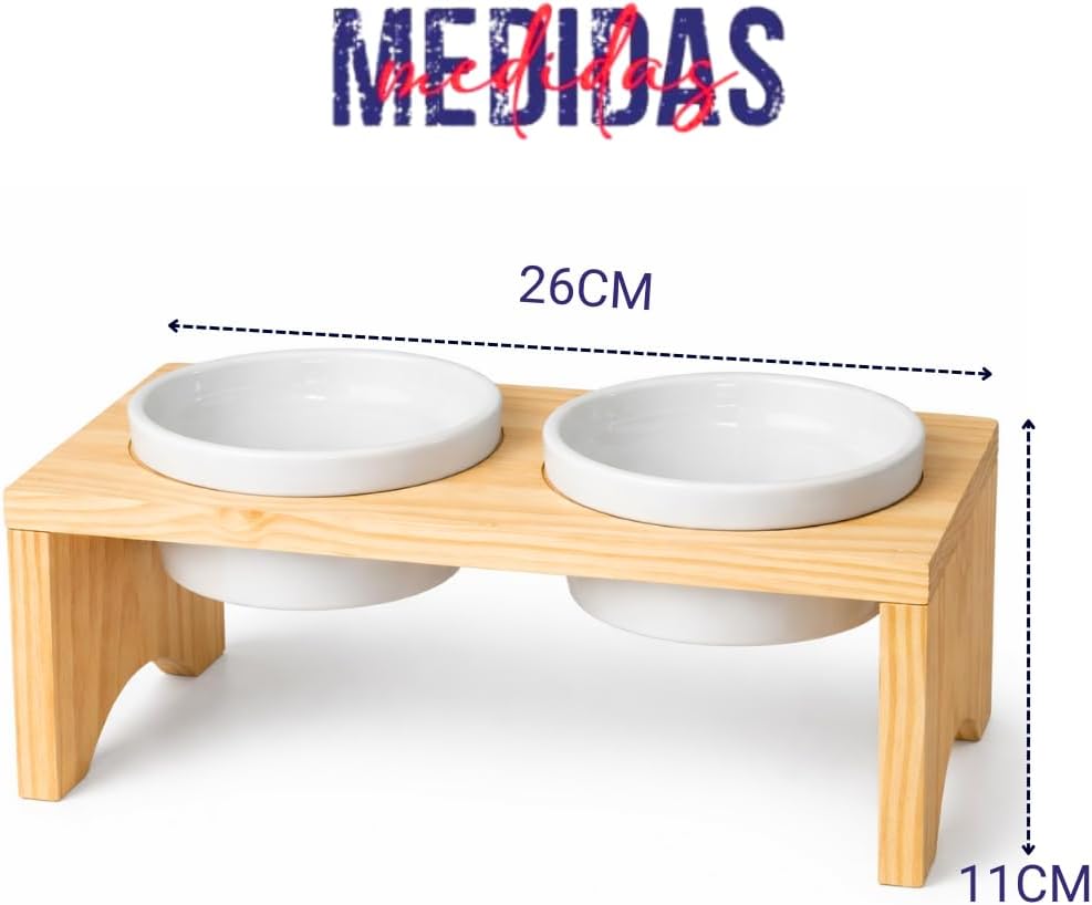 Comedouro Pet Elevado em Madeira Pinus com 2 Tigelas de Porcelana 210ml para Cachorro e Gato - Imagem 2