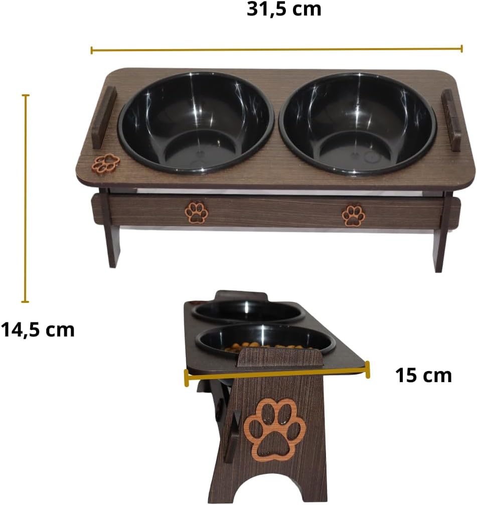 Comedouro Elevado Pet Duplo para Cães e Gatos Bebedouro Água e Pote para ração MDF Pequeno porte - Imagem 5