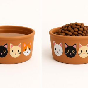 Kit Comedouro para Gatos em Barro Pintado à Mão – Artesanal, Decorativo e Prático, 750ml(1 Comedouro Ração ou Agua)