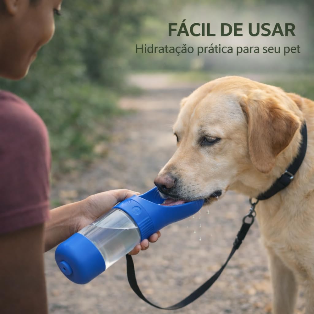 Garrafa de Água para Cachorro Portátil 2 em 1 com Reservatório de Ração | Bebedouro Pet Anti Vazamento para Passeio e Viagem (AZUL) - Imagem 2