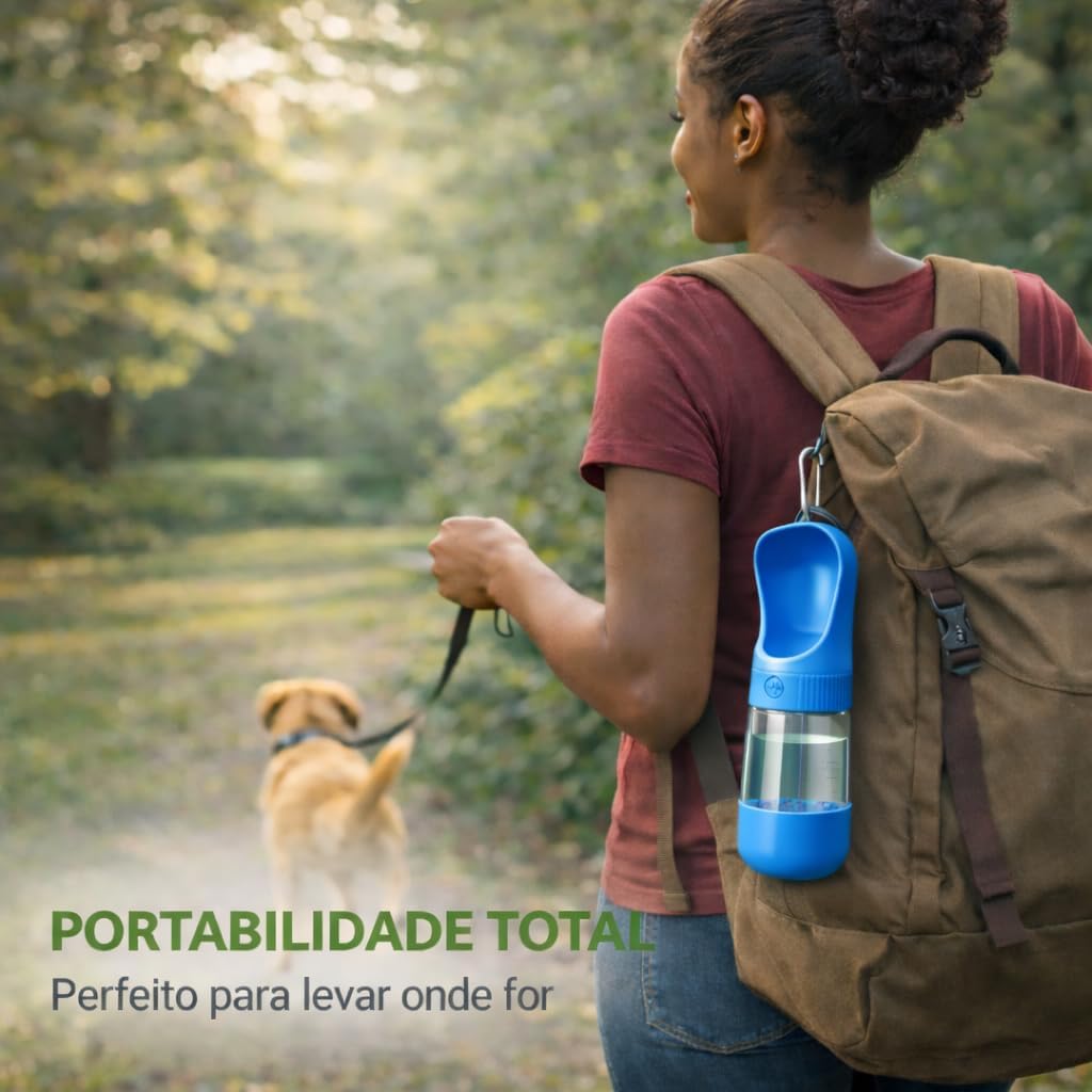 Garrafa de Água para Cachorro Portátil 2 em 1 com Reservatório de Ração | Bebedouro Pet Anti Vazamento para Passeio e Viagem (AZUL) - Imagem 3
