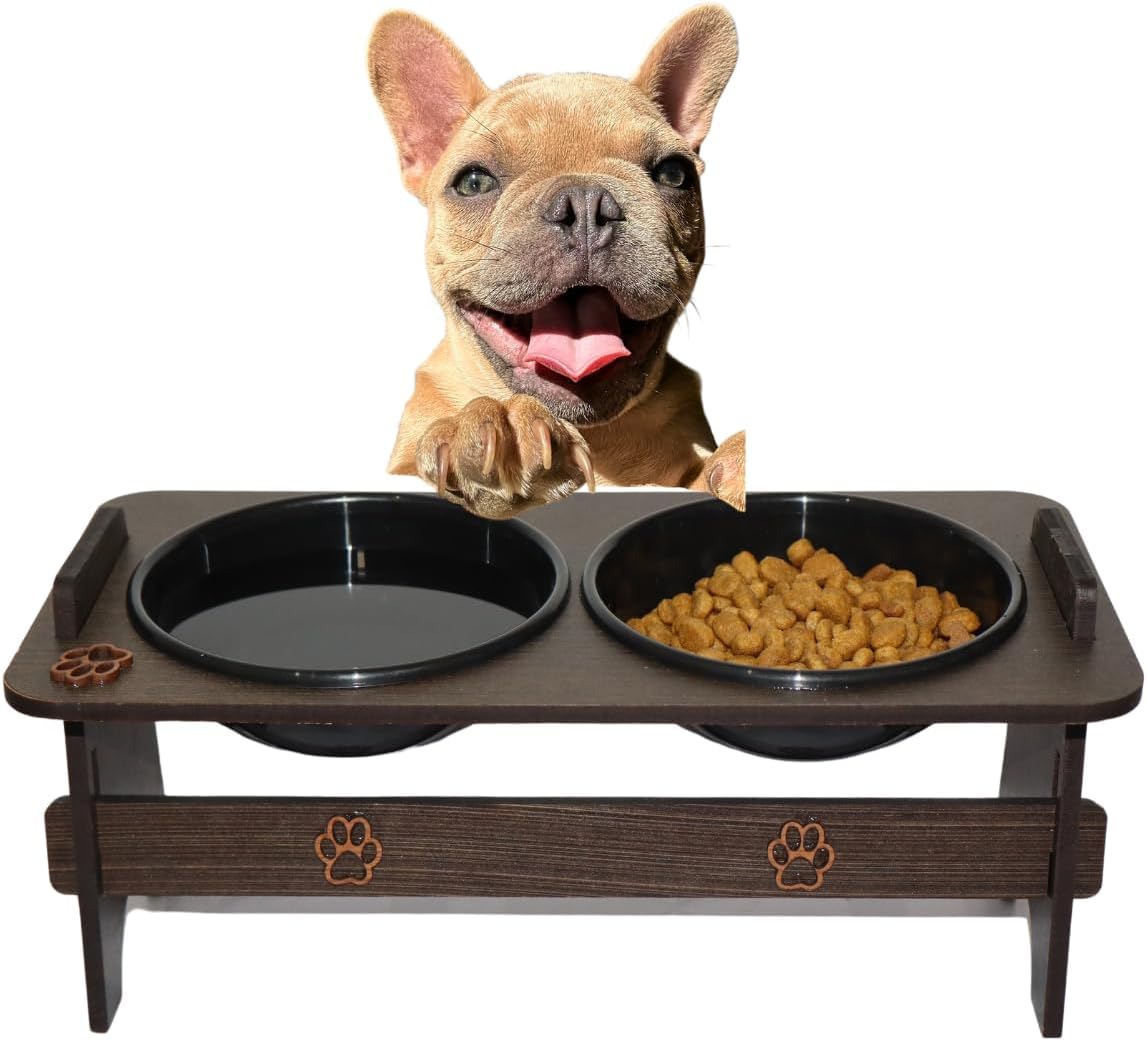 Comedouro Elevado Pet Duplo para Cães e Gatos Bebedouro Água e Pote para ração MDF Pequeno porte - Imagem 4