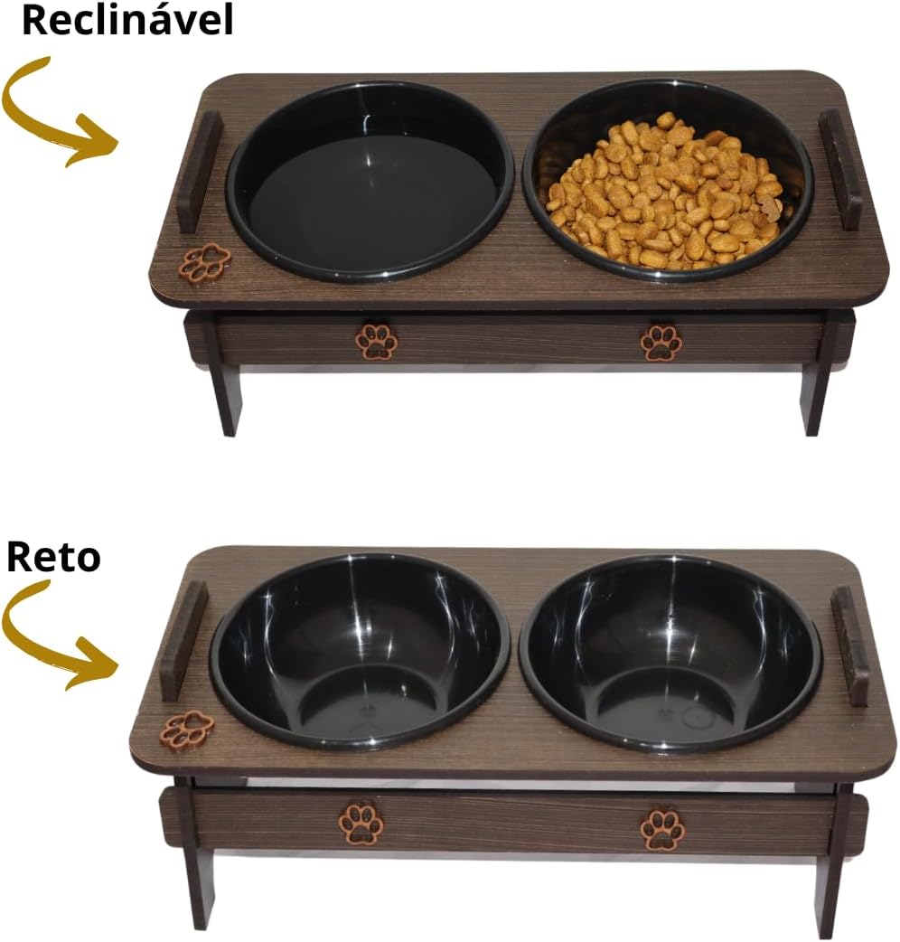 Comedouro Elevado Pet Duplo para Cães e Gatos Bebedouro Água e Pote para ração MDF Pequeno porte - Imagem 6