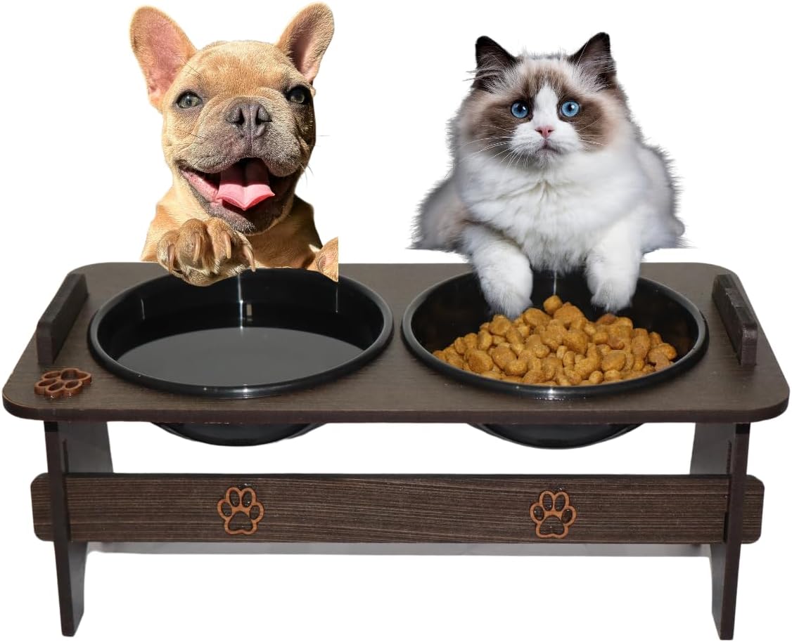 Comedouro Elevado Pet Duplo para Cães e Gatos Bebedouro Água e Pote para ração MDF Pequeno porte