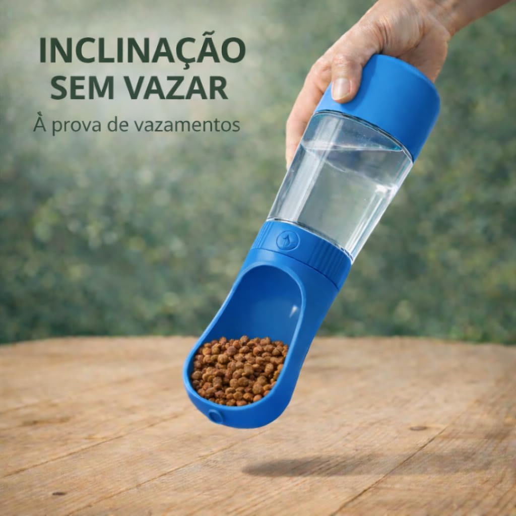 Garrafa de Água para Cachorro Portátil 2 em 1 com Reservatório de Ração | Bebedouro Pet Anti Vazamento para Passeio e Viagem (AZUL) - Imagem 4