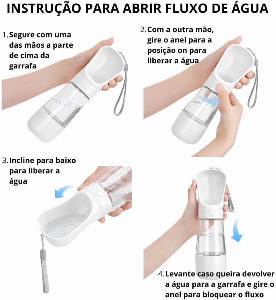 Garrafa de Água para Cachorro Portátil 2 em 1 com Reservatório de Ração | Bebedouro Pet Anti Vazamento para Passeio e Viagem (AZUL) - Imagem 6
