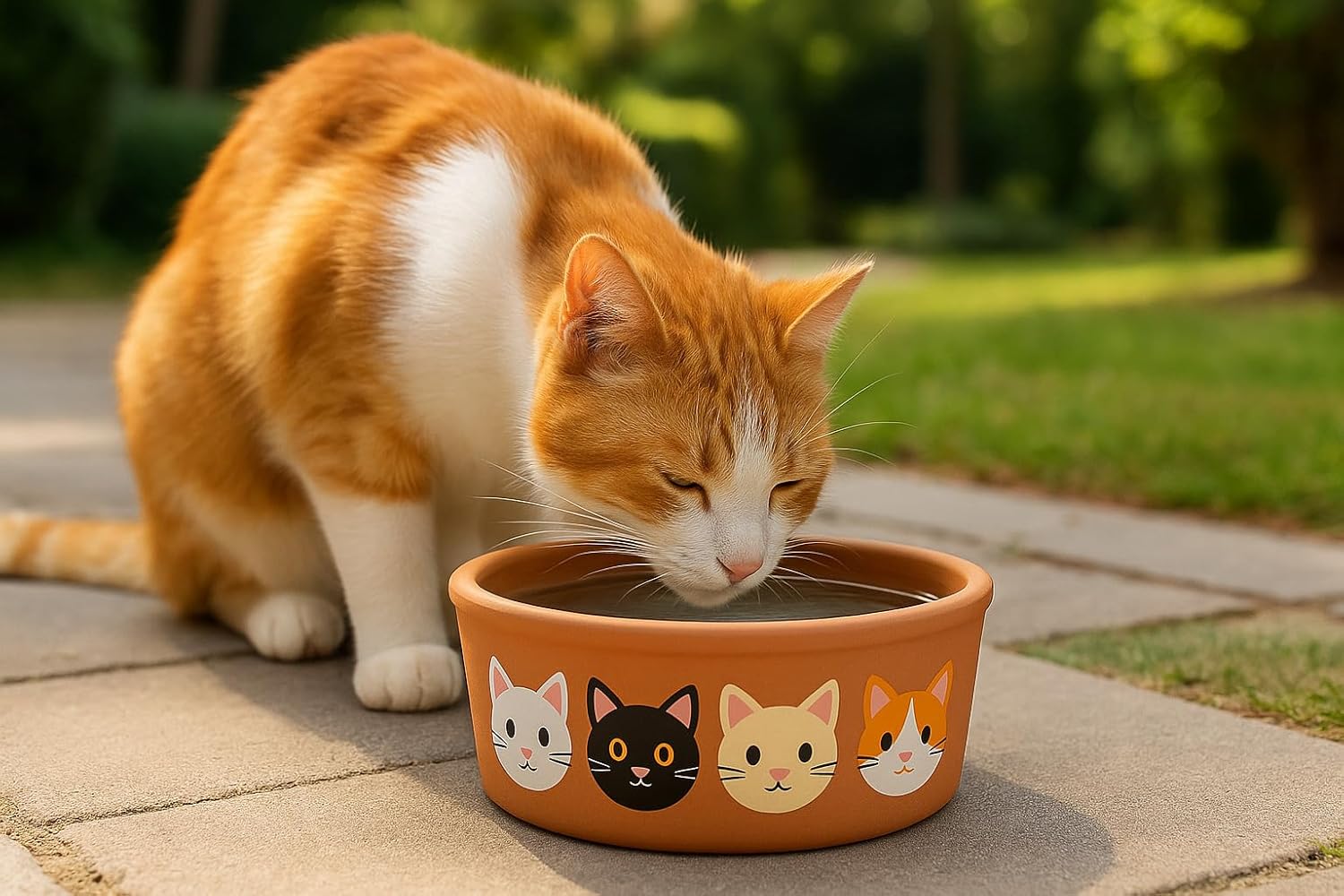 Kit Comedouro para Gatos em Barro Pintado à Mão – Artesanal, Decorativo e Prático, 750ml(1 Comedouro Ração ou Agua) - Imagem 2
