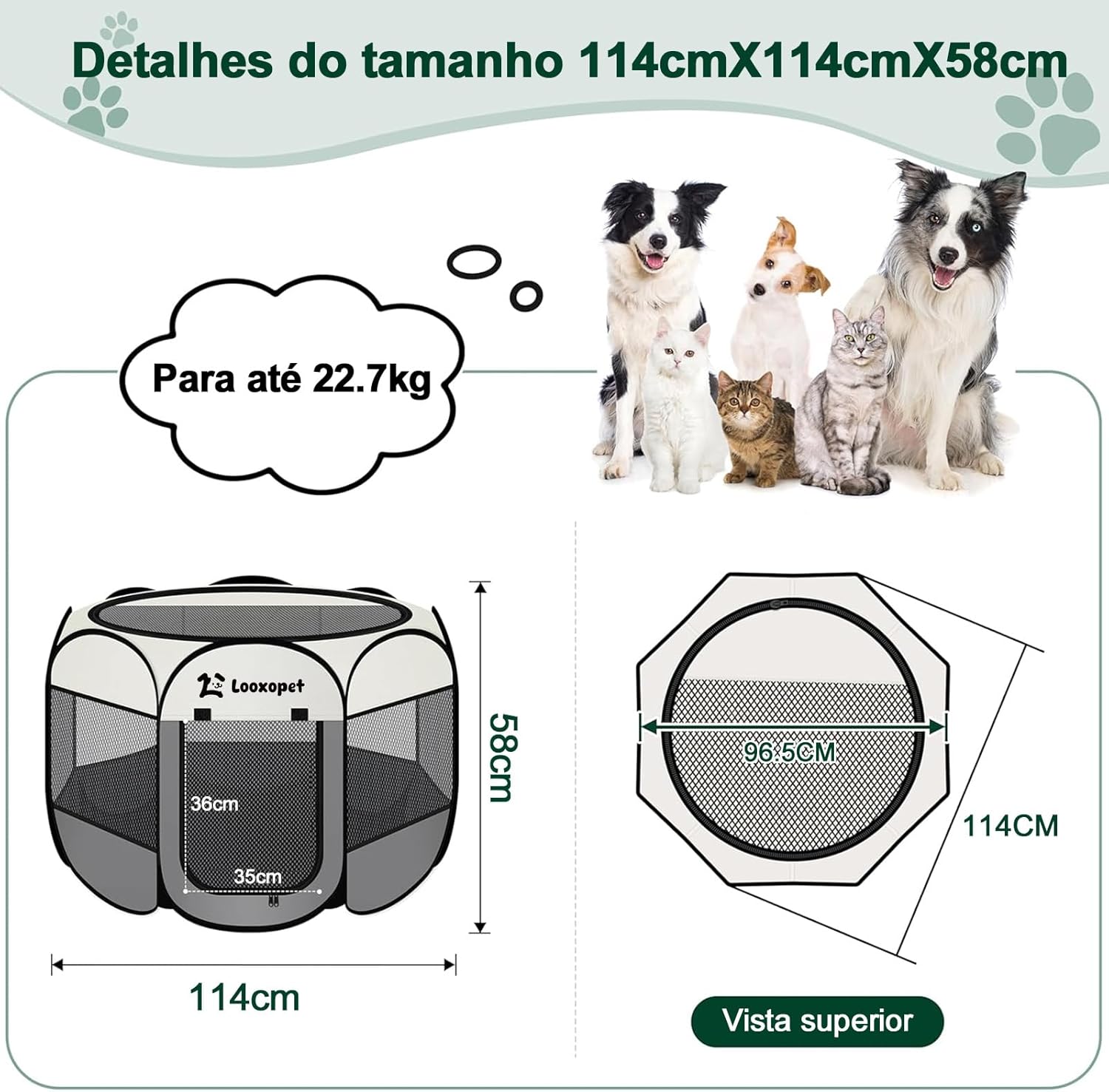 Cercado para Cachorros Grande,Cercadinho Pet Dobrável para Cachorros 114x114x58 cm - Imagem 2