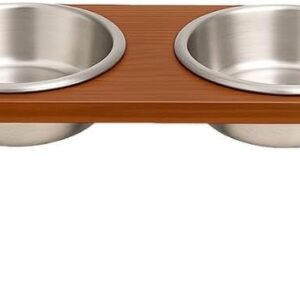 Comedouro Pet Elevado Duplo com Suporte de Madeira, para Cães e Gatos, Alimentador e Bebedouro(M)