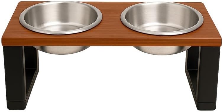 Comedouro Pet Elevado Duplo com Suporte de Madeira, para Cães e Gatos, Alimentador e Bebedouro(M)