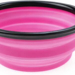 Comedouro e Bebedouro Portátil Dobrável Retrátil Em Silicone 350ml Para Pets Cães Gatos Tigela Compacta Com Mosquetão Ideal Para Servir Água Ração Na Caminhada Passeios Viagens Uso Diário (Rosa)