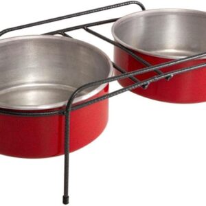 Comedouro Aramado Duplo Pequeno Vermelho 3L Nf Pet para Cães, Pequeno, Vermelho