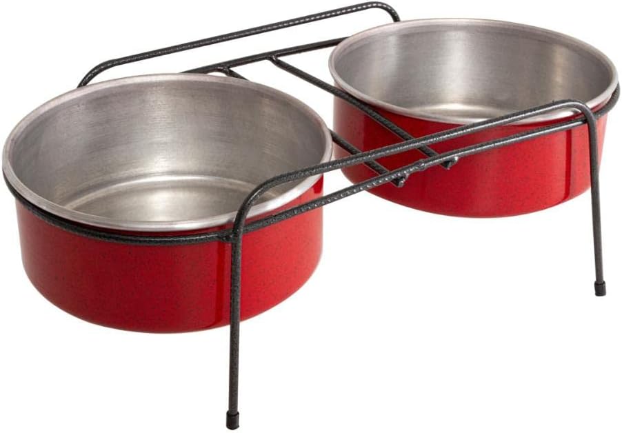 Comedouro Aramado Duplo Pequeno Vermelho 3L Nf Pet para Cães, Pequeno, Vermelho