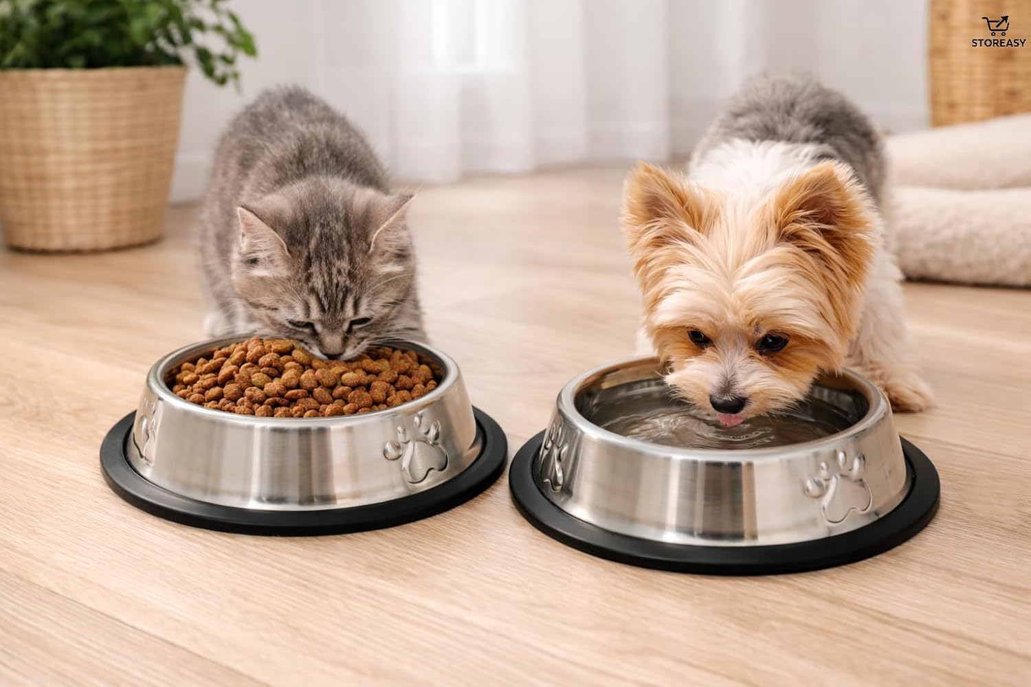 Kit 2 Potes Comedouro e Bebedouro Inox Antiderrapante para Pets – Base com Relevo Estável – Perfeito para Cães e Gatos Pequenos | Storeasy - Imagem 5