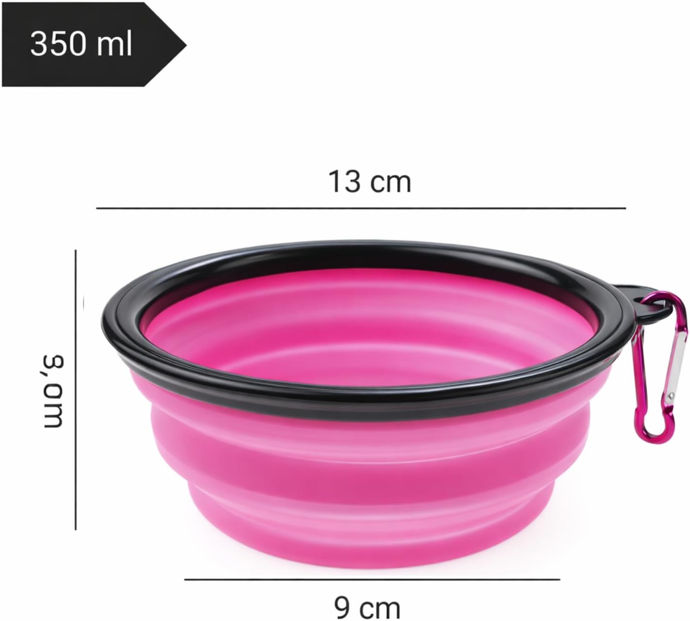 Comedouro e Bebedouro Portátil Dobrável Retrátil Em Silicone 350ml Para Pets Cães Gatos Tigela Compacta Com Mosquetão Ideal Para Servir Água Ração Na Caminhada Passeios Viagens Uso Diário (Rosa) - Imagem 6