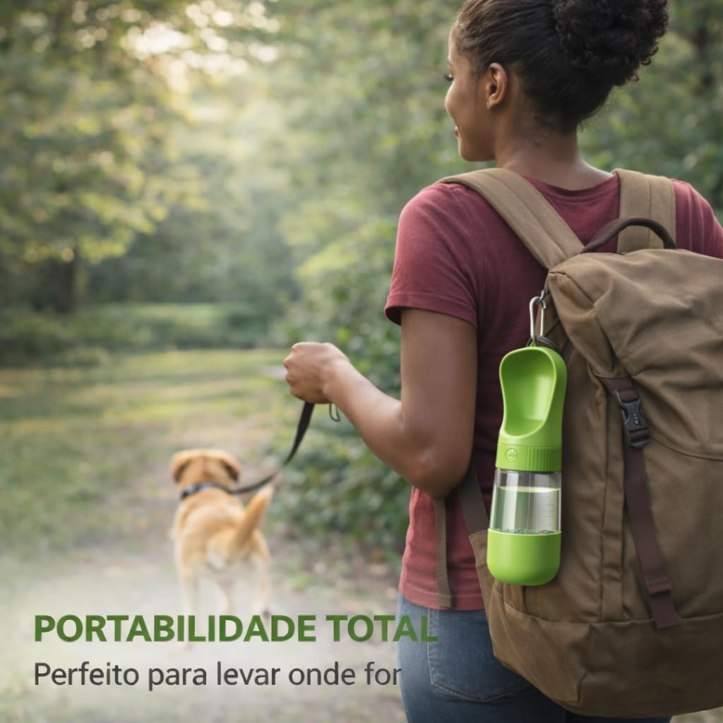 Garrafa de Água para Cachorro Portátil 2 em 1 com Reservatório de Ração | Bebedouro Pet Anti Vazamento para Passeio e Viagem (VERDE) - Imagem 3