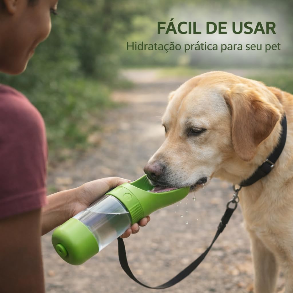 Garrafa de Água para Cachorro Portátil 2 em 1 com Reservatório de Ração | Bebedouro Pet Anti Vazamento para Passeio e Viagem (VERDE) - Imagem 2