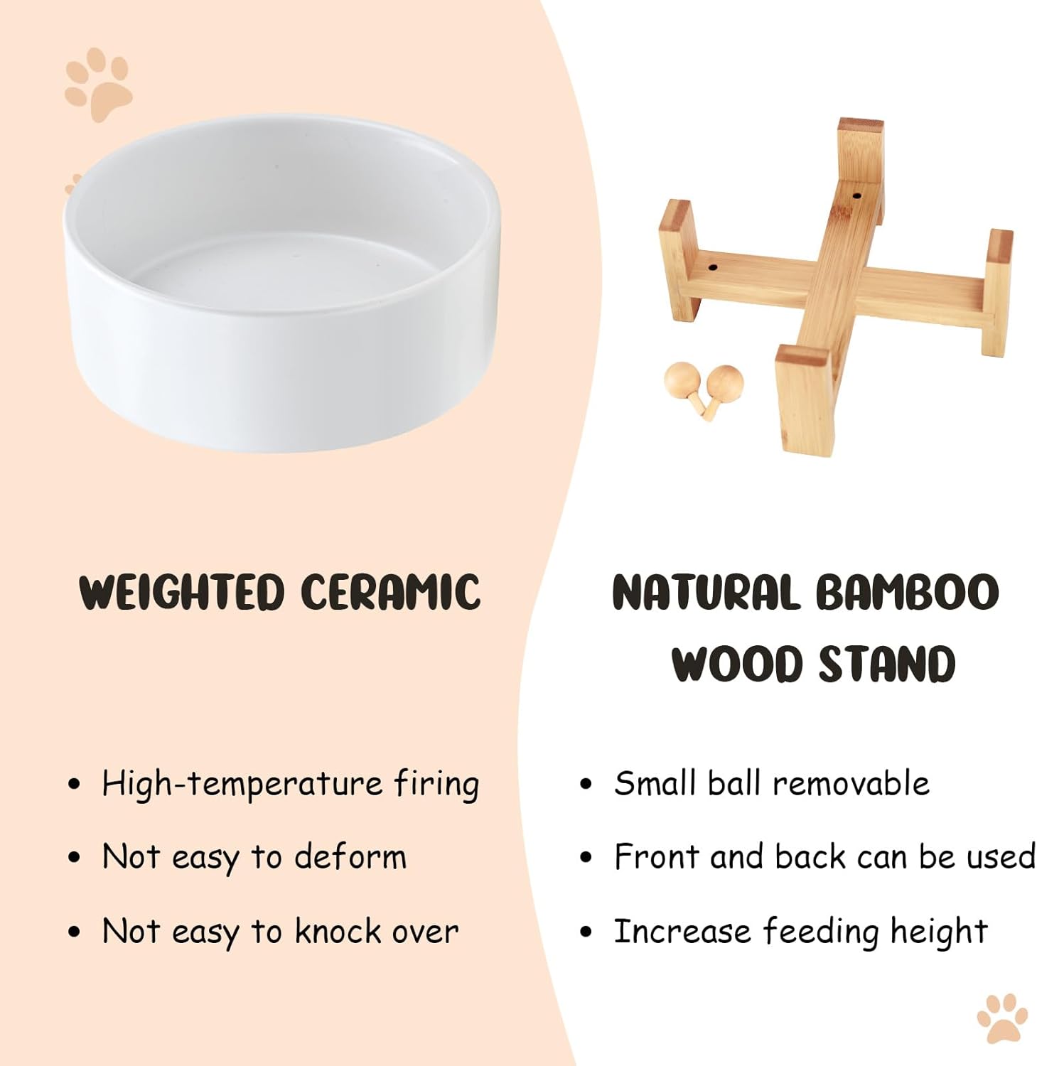 Tigela de cerâmica inclinada para cães e gatos de 15° com suporte de madeira, tigela de água e alimento de buldogue inclinado, não escorrega para animais de estimação de rosto grande branco 822 g - Imagem 7