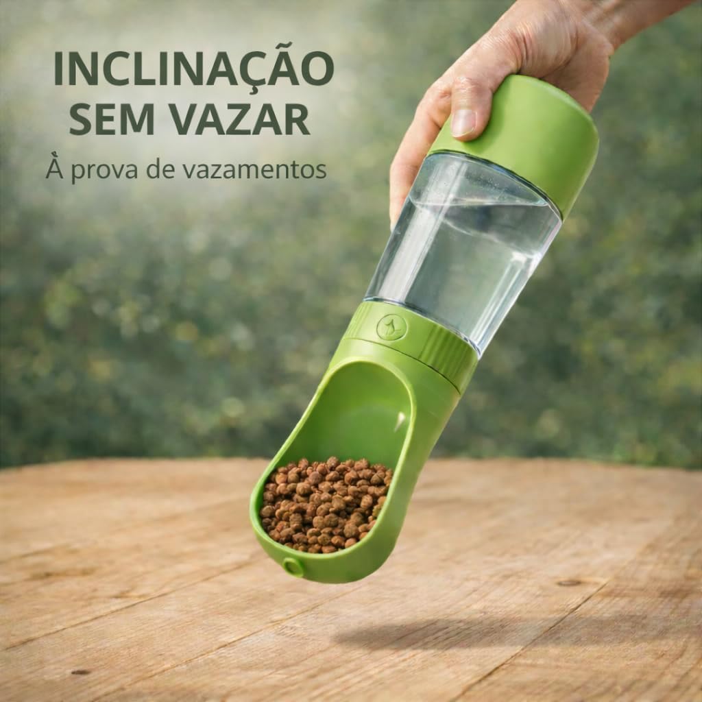 Garrafa de Água para Cachorro Portátil 2 em 1 com Reservatório de Ração | Bebedouro Pet Anti Vazamento para Passeio e Viagem (VERDE) - Imagem 4