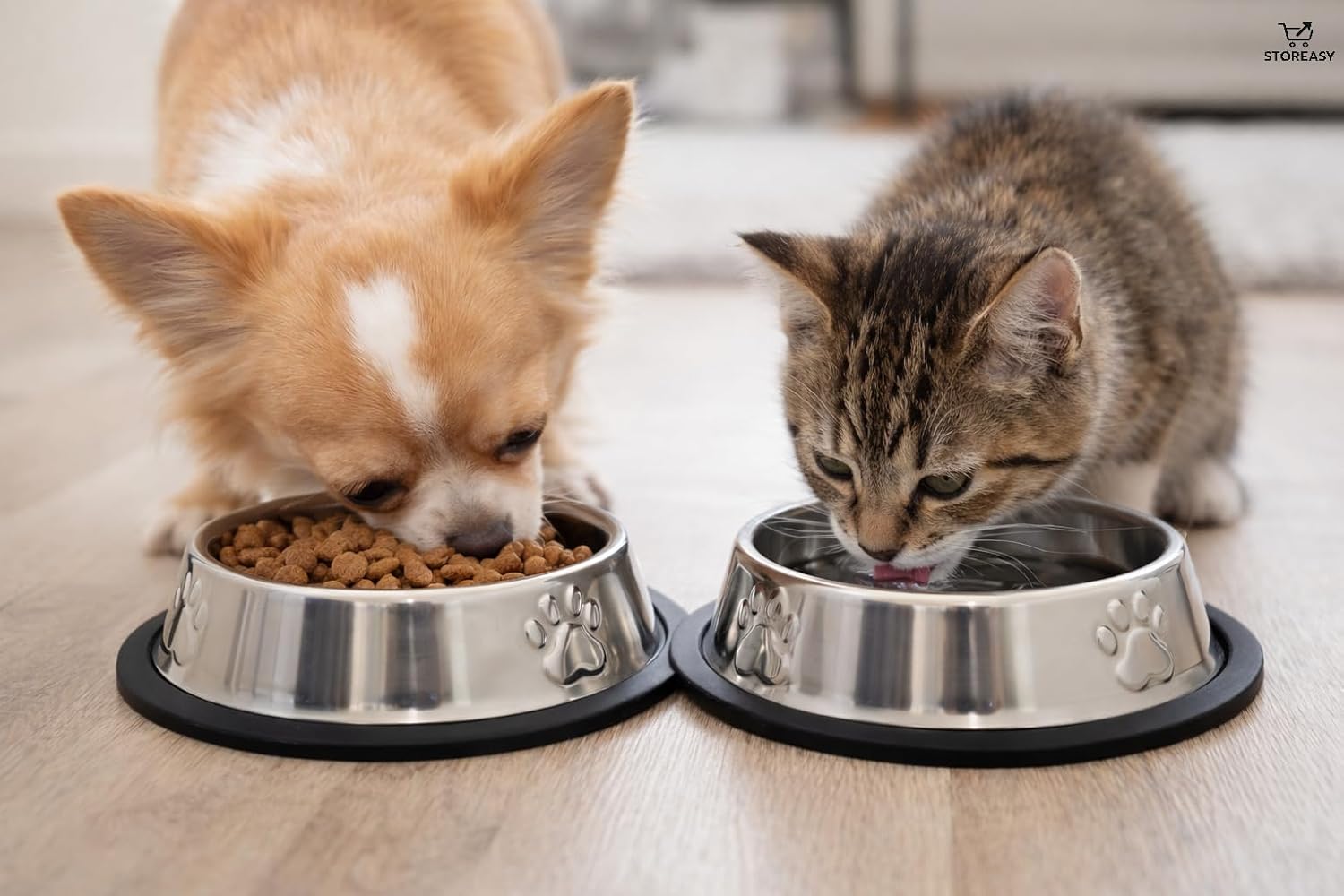 Kit 2 Potes Comedouro e Bebedouro Inox Antiderrapante para Pets – Base com Relevo Estável – Perfeito para Cães e Gatos Pequenos | Storeasy - Imagem 2